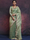 Banarasee Handwoven Tissue Saree Zari Buti With Lace-Light Green