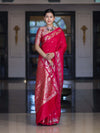 Banarasee Handloom Semi Silk Saree With Sona Rupa Zari Buti Design & Floral Border-Fuchsia Pink