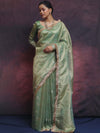 Banarasee Handwoven Tissue Saree Zari Buti With Lace-Light Green