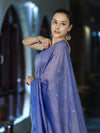Banarasee Handwoven Semi Silk Shine Saree With Mirror Work-Blue