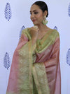 Banarasee Tissue Embroidered Salwar Kameez Fabric With Dupatta Set-Green & Pink