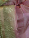 Banarasee Tissue Embroidered Salwar Kameez Fabric With Dupatta Set-Green & Pink