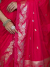 Banarasee Handloom Semi Silk Saree With Sona Rupa Zari Buti Design & Floral Border-Fuchsia Pink