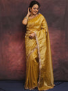 Banarasee Handwoven Tissue Saree Zari Buti With Lace-Mustard Yellow