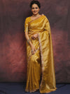 Banarasee Handwoven Tissue Saree Zari Buti With Lace-Mustard Yellow