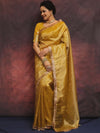 Banarasee Handwoven Tissue Saree Zari Buti With Lace-Mustard Yellow