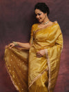 Banarasee Handwoven Tissue Saree Zari Buti With Lace-Mustard Yellow