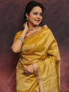 Banarasee Handwoven Tissue Saree Zari Buti With Lace-Mustard Yellow
