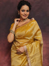 Banarasee Handwoven Tissue Saree Zari Buti With Lace-Mustard Yellow
