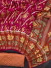 Banarasee Semi Chiffon Saree With Contrast Border & Brocade Blouse-Magenta & Orange