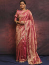 Banarasee Handwoven Tissue Saree Zari Buti With Lace-Pink