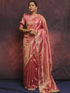 Banarasee Handwoven Tissue Saree Zari Buti With Lace-Pink