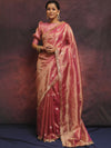 Banarasee Handwoven Tissue Saree Zari Buti With Lace-Pink