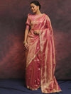 Banarasee Handwoven Tissue Saree Zari Buti With Lace-Pink