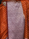 Banarasee Semi Chiffon Saree With Buti Design & Contrast Zari Border-Orange & Burgundy
