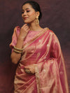 Banarasee Handwoven Tissue Saree Zari Buti With Lace-Pink