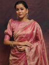 Banarasee Handwoven Tissue Saree Zari Buti With Lace-Pink