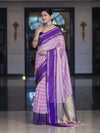 Banarasee Handloom Semi Silk Saree With Checks Design & Contrast Border-Light Pink & Violet
