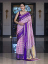 Banarasee Handloom Semi Silk Saree With Checks Design & Contrast Border-Light Pink & Violet