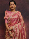 Banarasee Handwoven Tissue Saree Zari Buti With Lace-Pink