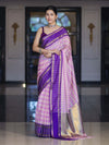 Banarasee Handloom Semi Silk Saree With Checks Design & Contrast Border-Light Pink & Violet