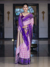Banarasee Handloom Semi Silk Saree With Checks Design & Contrast Border-Light Pink & Violet