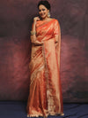 Banarasee Handwoven Tissue Saree Zari Buti With Lace-Peach