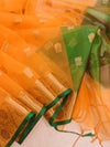 Banarasee Handloom Organza Mix Saree With Zari Buta Design & Contrast Border-Light Orange