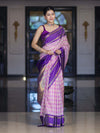 Banarasee Handloom Semi Silk Saree With Checks Design & Contrast Border-Light Pink & Violet