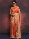 Banarasee Handwoven Tissue Saree Zari Buti With Lace-Peach