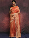 Banarasee Handwoven Tissue Saree Zari Buti With Lace-Peach