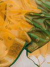 Banarasee Handloom Organza Mix Saree With Zari Buta Design & Contrast Border-Yellow