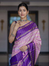 Banarasee Handloom Semi Silk Saree With Checks Design & Contrast Border-Light Pink & Violet