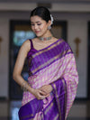 Banarasee Handloom Semi Silk Saree With Checks Design & Contrast Border-Light Pink & Violet