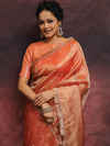 Banarasee Handwoven Tissue Saree Zari Buti With Lace-Peach