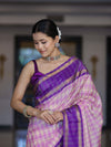 Banarasee Handloom Semi Silk Saree With Checks Design & Contrast Border-Light Pink & Violet