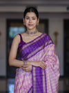 Banarasee Handloom Semi Silk Saree With Checks Design & Contrast Border-Light Pink & Violet
