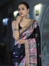 Banarasee Handloom Mashru Silk Saree With Resham & Zari Embroidery-Black
