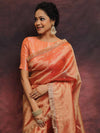 Banarasee Handwoven Tissue Saree Zari Buti With Lace-Peach