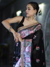 Banarasee Handloom Mashru Silk Saree With Resham & Zari Embroidery-Black