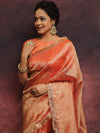Banarasee Handwoven Tissue Saree Zari Buti With Lace-Peach