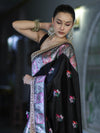 Banarasee Handloom Mashru Silk Saree With Resham & Zari Embroidery-Black