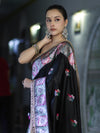 Banarasee Handloom Mashru Silk Saree With Resham & Zari Embroidery-Black