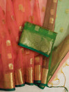 Banarasee Handloom Organza Mix Saree With Zari Buta Design & Contrast Border-Peachy Pink