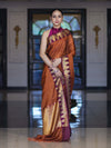 Banarasee Handloom Semi Silk Saree With Checks Design & Contrast Border-Rust & Burgundy