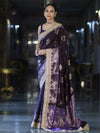 Banarasee Soft Silk Saree With Hand Embroidered Mirror Work Pearl Motifs & Zari Woven Design-Purple