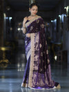 Banarasee Soft Silk Saree With Hand Embroidered Mirror Work Pearl Motifs & Zari Woven Design-Purple