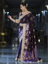 Banarasee Soft Silk Saree With Hand Embroidered Mirror Work Pearl Motifs & Zari Woven Design-Purple