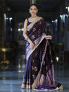 Banarasee Soft Silk Saree With Hand Embroidered Mirror Work Pearl Motifs & Zari Woven Design-Purple