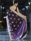 Banarasee Soft Silk Saree With Hand Embroidered Mirror Work Pearl Motifs & Zari Woven Design-Purple